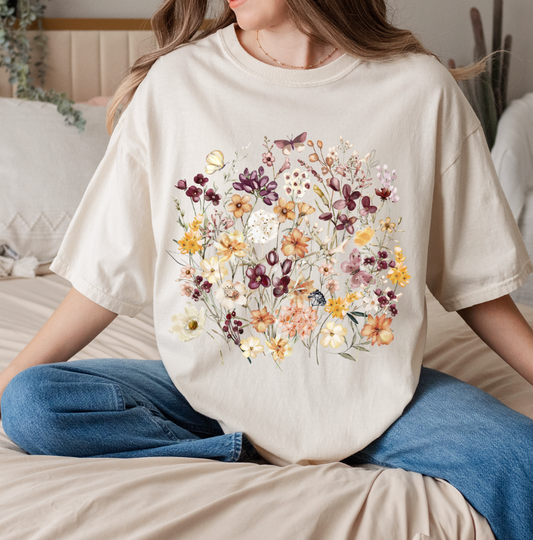 Pressed flower Boho Cottage Core T-Shirt