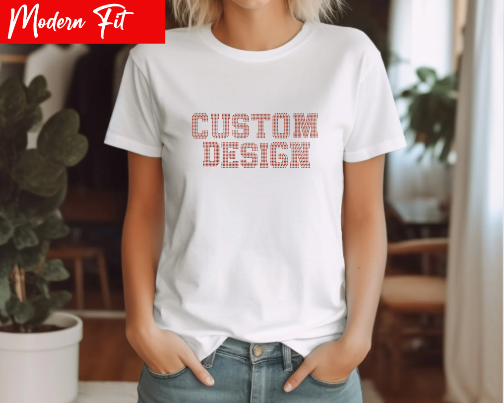 Custom Rhinestone T-Shirt personalized bling tee with your choice of text.