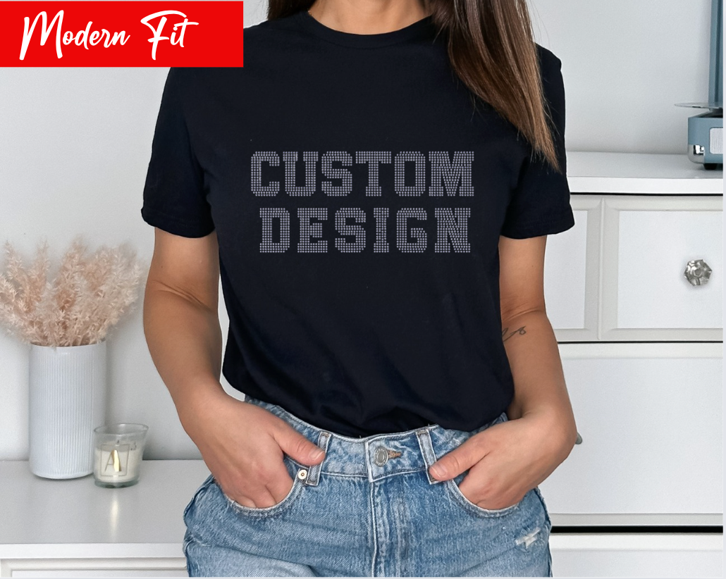 Custom Rhinestone T-Shirt personalized bling tee with your choice of text.