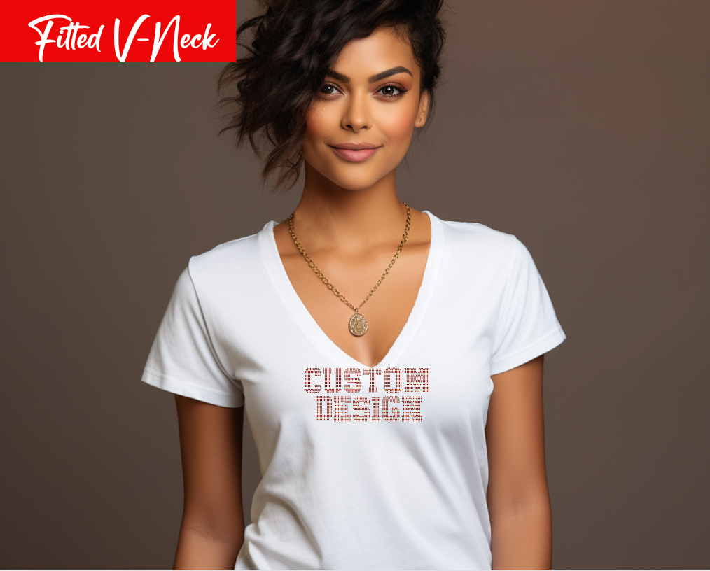 Custom Rhinestone T-Shirt personalized bling tee with your choice of text.